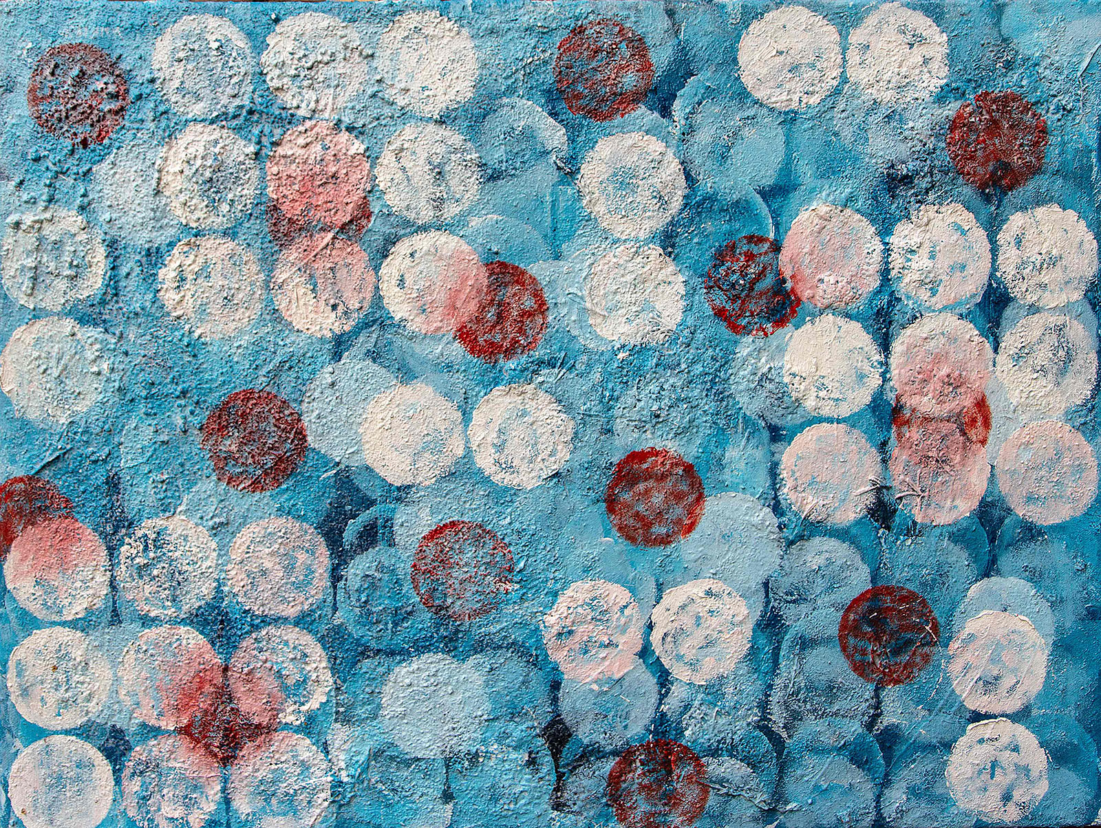 acryl-on-canvas white and red dots on blue background