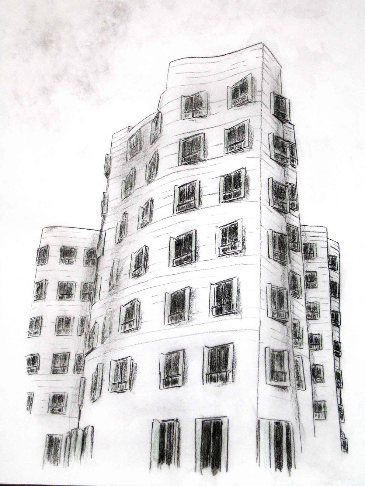 charcoal on paper the gehry bauten in Duesseldorf